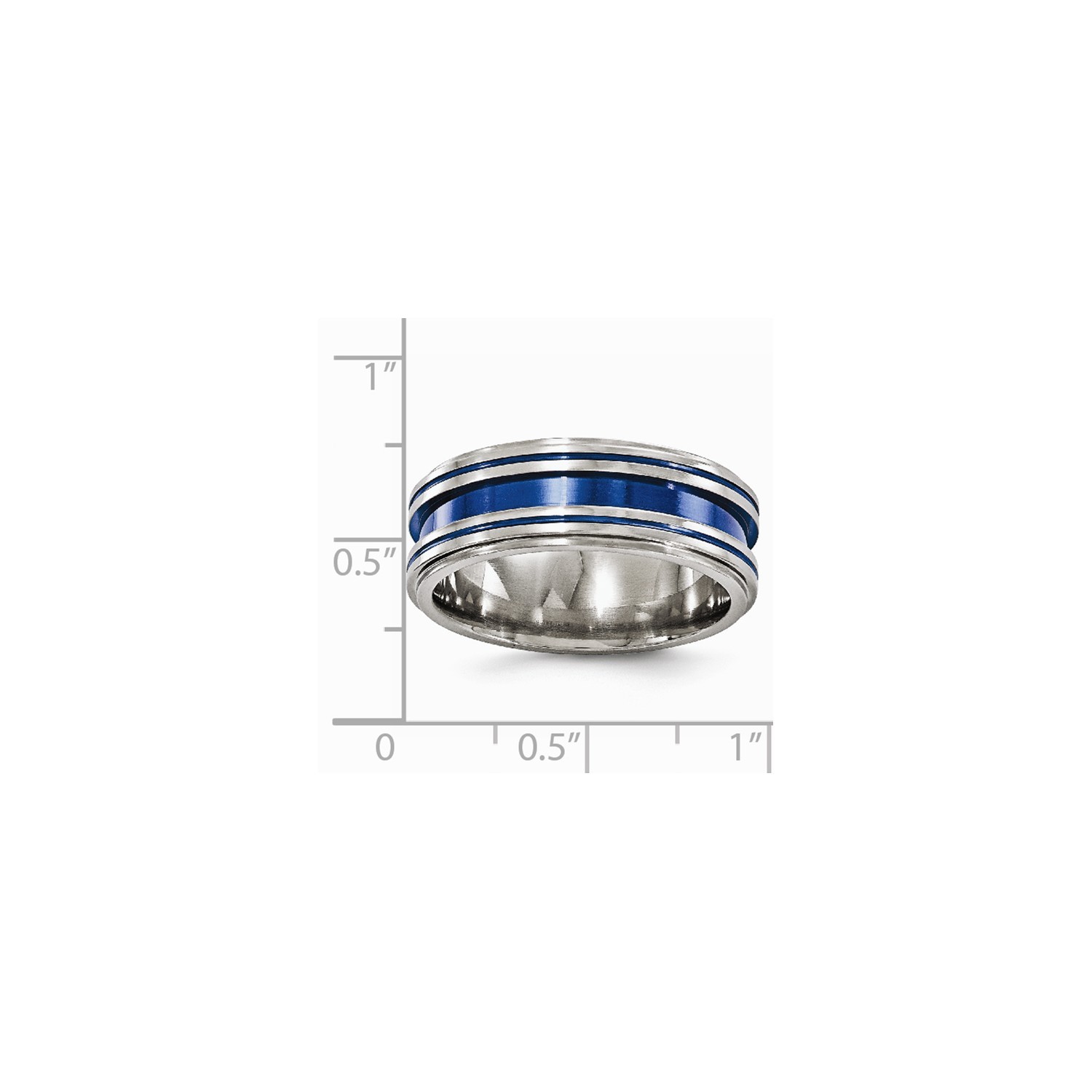 Edward Mirell Titanium 8mm Blue Anodized Multi Groove Wedding Band Sizes 7 to 13