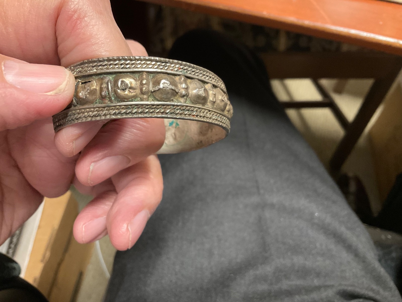 North India/Pakistani Handmade Mid-20th Century Hinged Silver Cuff