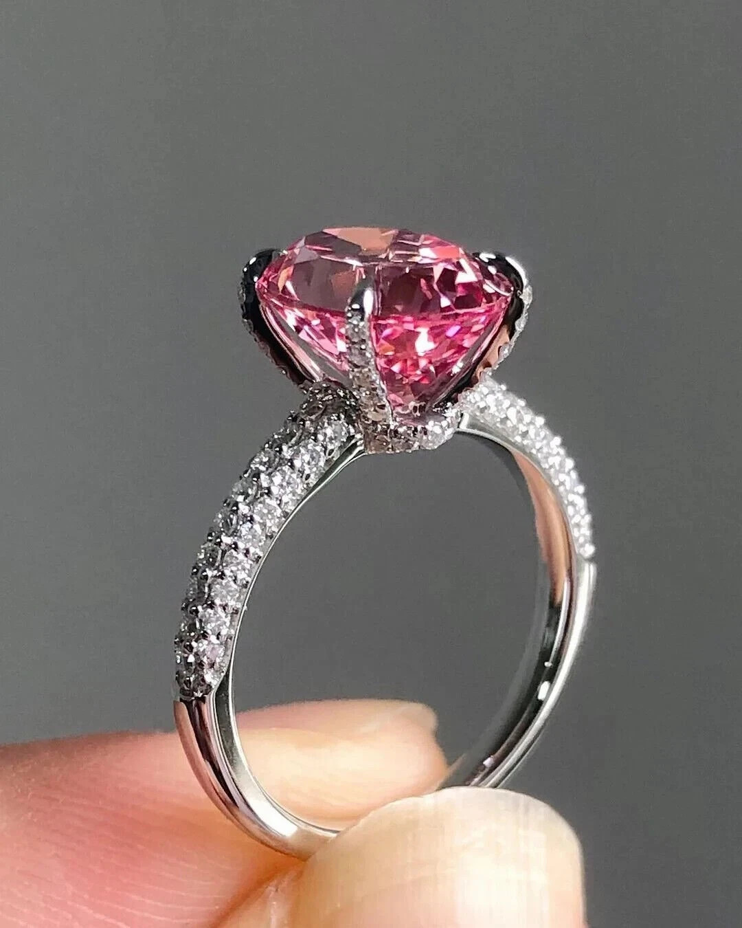2.75 Ct Oval Cut Natural Pink Sapphire Diamond Wedding Ring 14K White Gold 8