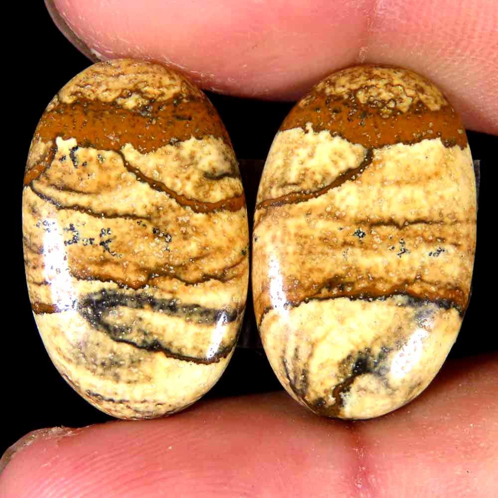 23.15Cts. 100% NATURAL RARE DESIGNER PICTURE JASPER MATCHED PAIR LOOSE GEMSTSONE