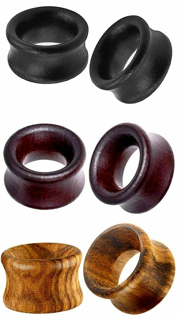 6-50mm Wooden Double Flare hollow Tunnel Earplug Expander Stretcher Gauge Earing