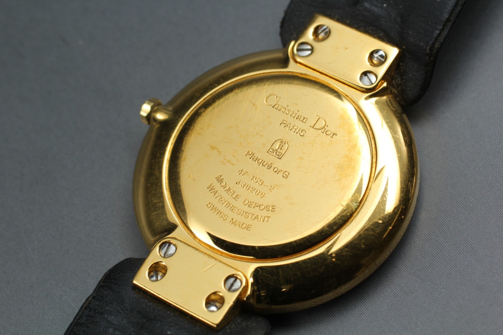 Dior Bagheera 47 153-2 Gold Black Moon Dial 30mm Quartz Womens Watch NEAR MINT