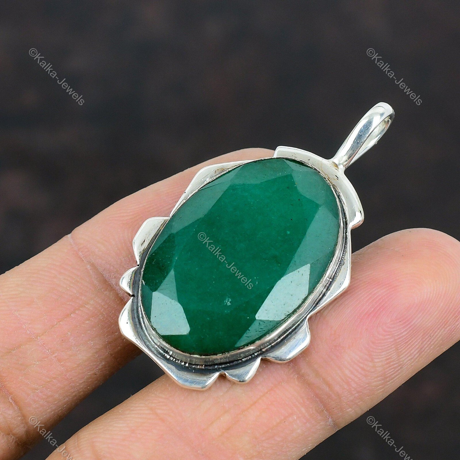 Natural Zambian Emrald Gemstone Pendant 925 Sterling Silver Jewelry For Women