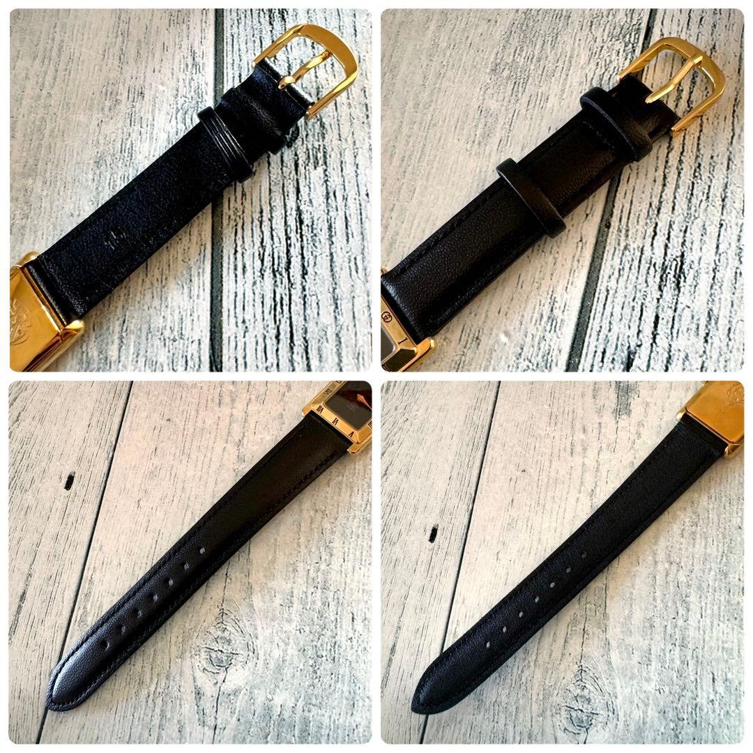 GUCCI 4200L Black Square Quartz Watch Gold Tone Leather Ladies Watch From Japan