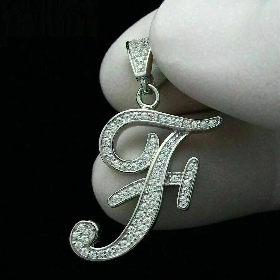 1.80Ct Round Cut White Moissanite Men’s “F” Pendant 14K White Gold Plated