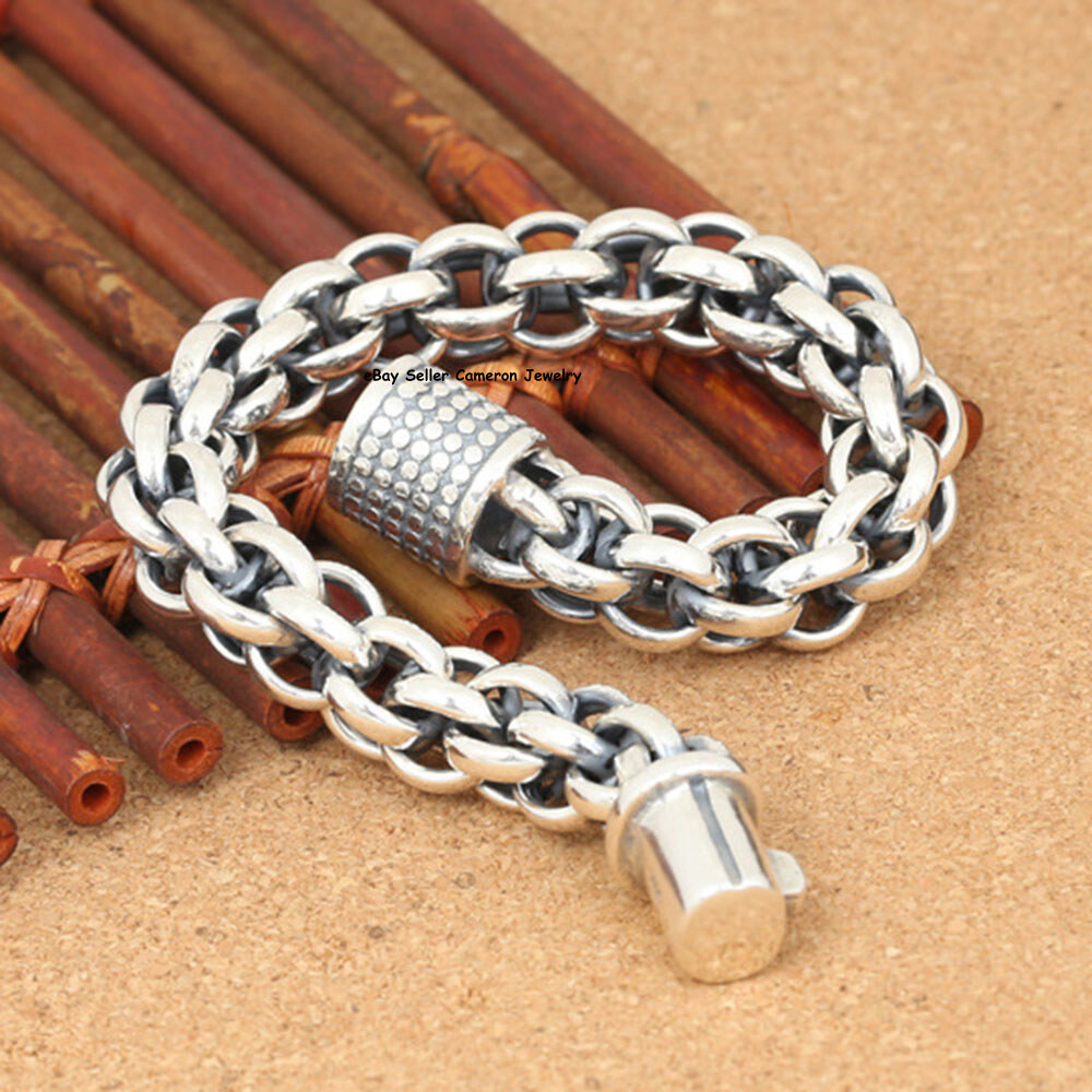 Real S925 Sterling Silver Bracelet 14mm Multi Circle Link Chain 57-58g 8.67inch