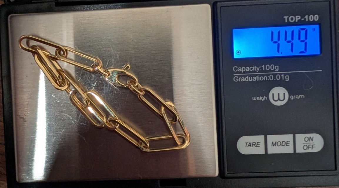 14k Yellow Gold Paperclip Link Bracelet 7.5″ 4.49g 11 Links Lobster Claw Clasp