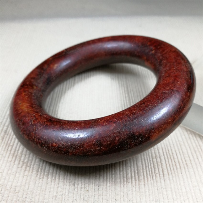 61MM China Scarce Ancient Red Green NATURAL HETIAN Jadeite Jade Bracelet