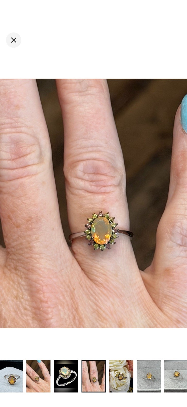 Enchanting Natural Diamond cut Sapphire with Fire Opal 925 Sterling Silver Sz 7