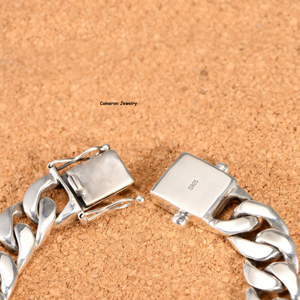 Solid S925 Sterling Silver Chain 12mm Cuban Curb Link Bracelet 57-58g 7.5inch