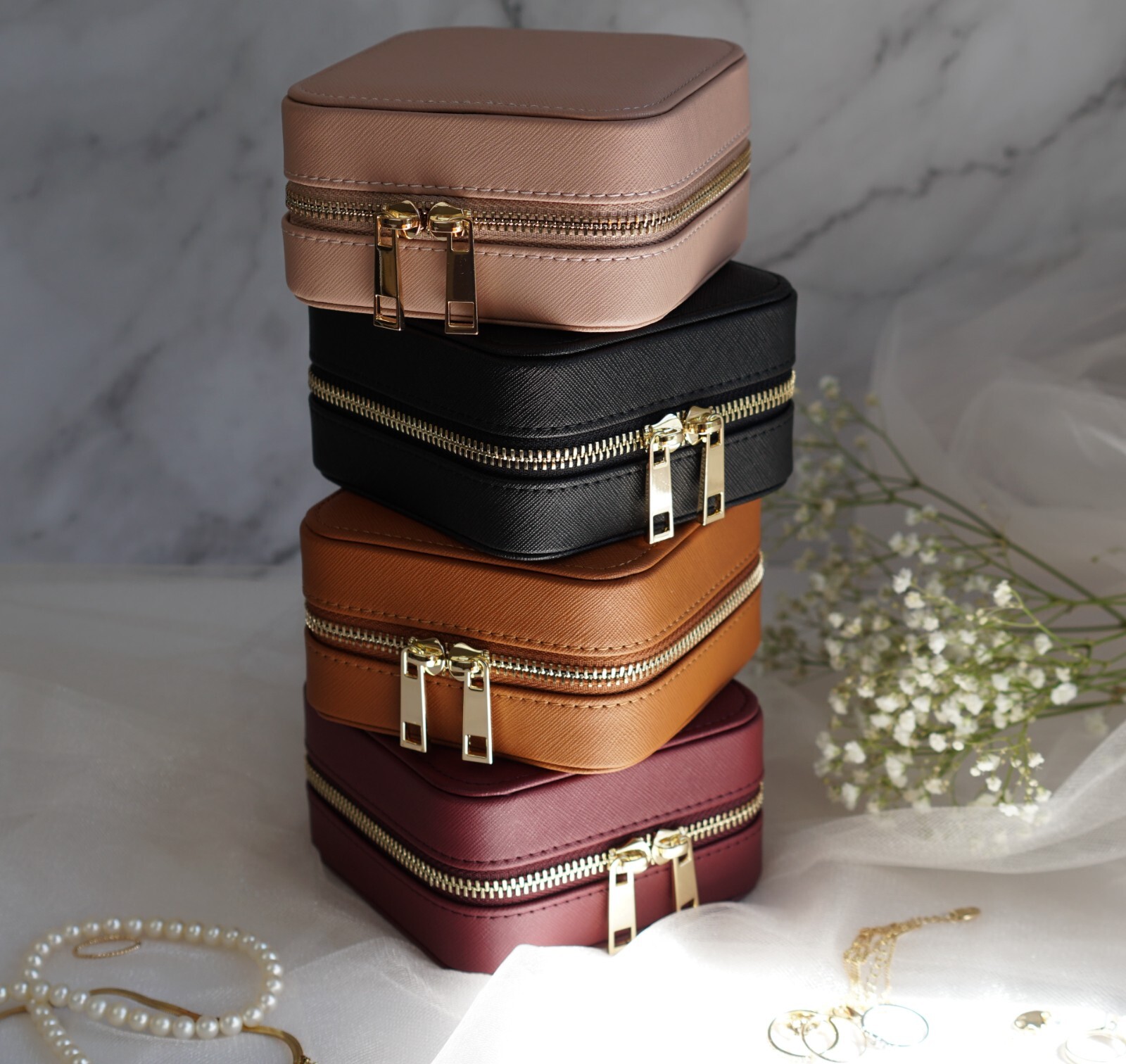 Jewelry Box, Personalized Leather Travel Jewelry Case Organizer with Mirror,