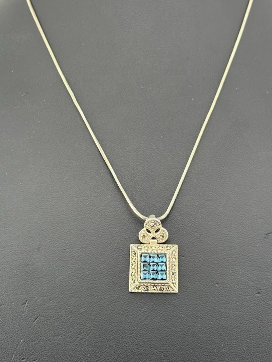 DEE BERKLEY DBJ 925 STERLING SILVER CZ CHECKERBOARD MARCASITE NECKLACE 18″ 308