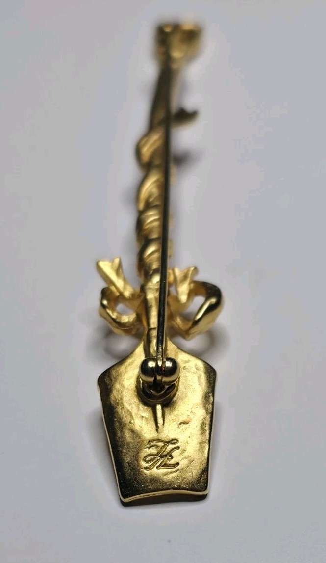 Vintage KARL LAGERFELD Brooch Pin Shovel Spade Red Enamel 1980s Signed KL France