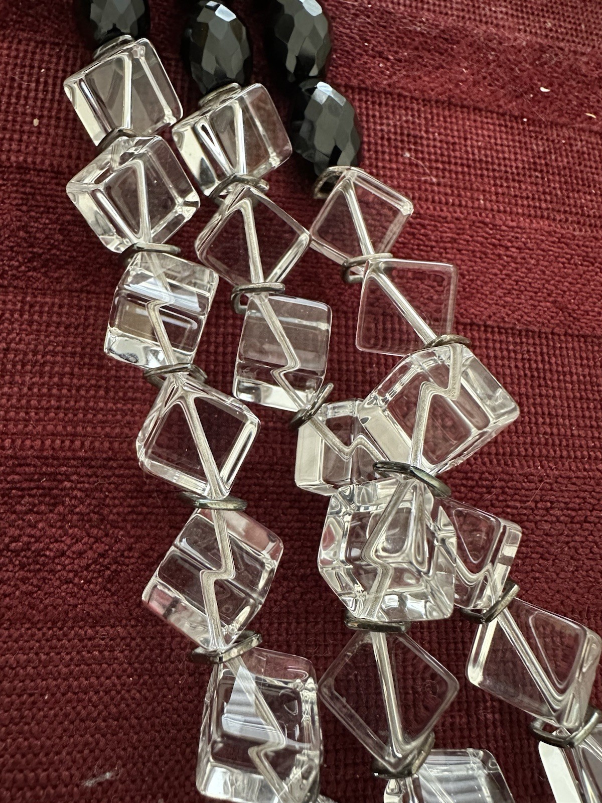 Simon Alcantara Faceted Black Bead Cube Quartz Clear Strand Statement Necklace