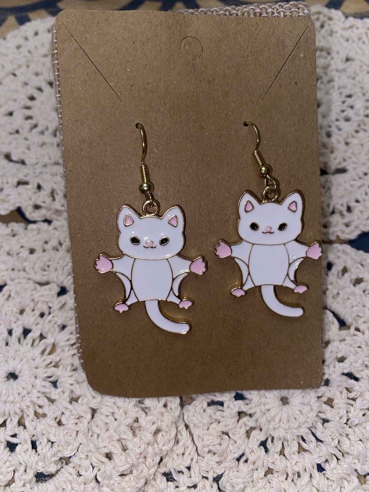 Cute White Sugar Glider Dangle Earrings Kawaii Animal Enamel