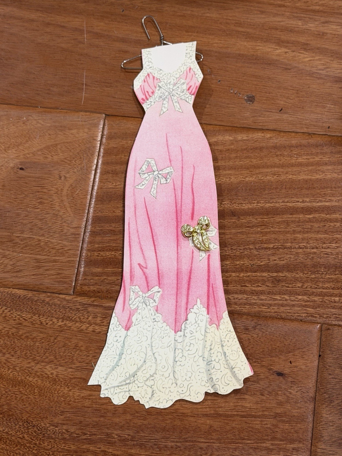 Sophie’s Closet Greeting Card Pink Gown With Gemmed Bow Pin Vintage