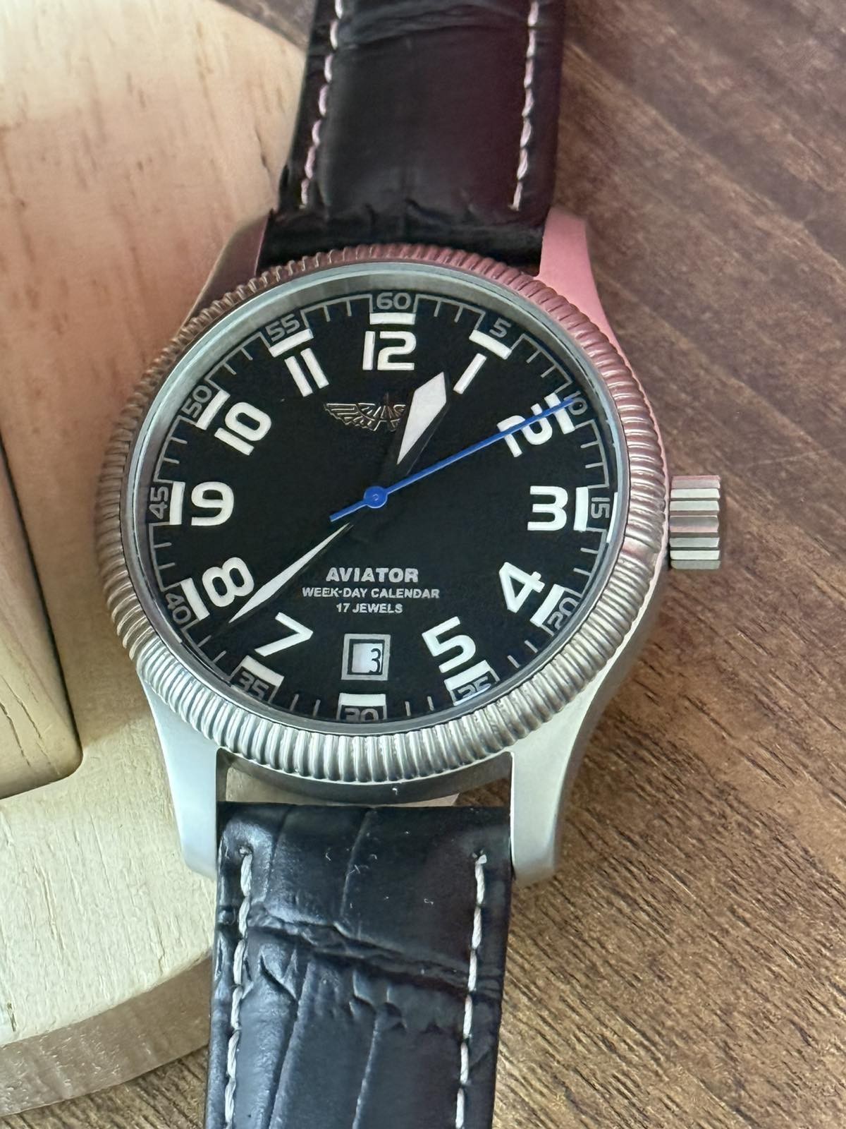 Aviator Watch Mechanical Soviet USSR Pilot Military Calendar Day Raketa Vintage