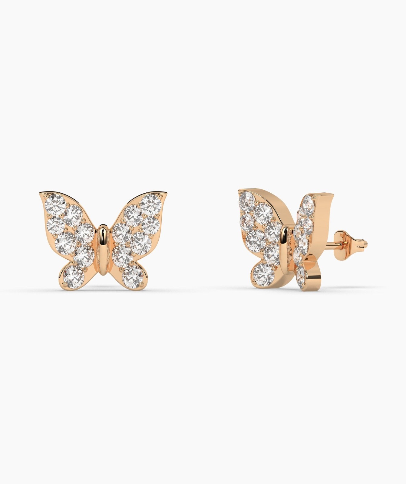 0.24 CT Round Lab Grown Diamond 14K Gold Butterfly Stud Fine Earrings For Woman