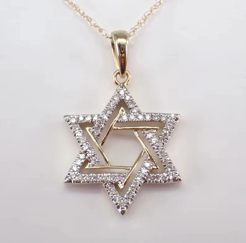 1.50Ct Round Cut Lab Created Star of David Women Pendant 14K Yellow Gold Plated