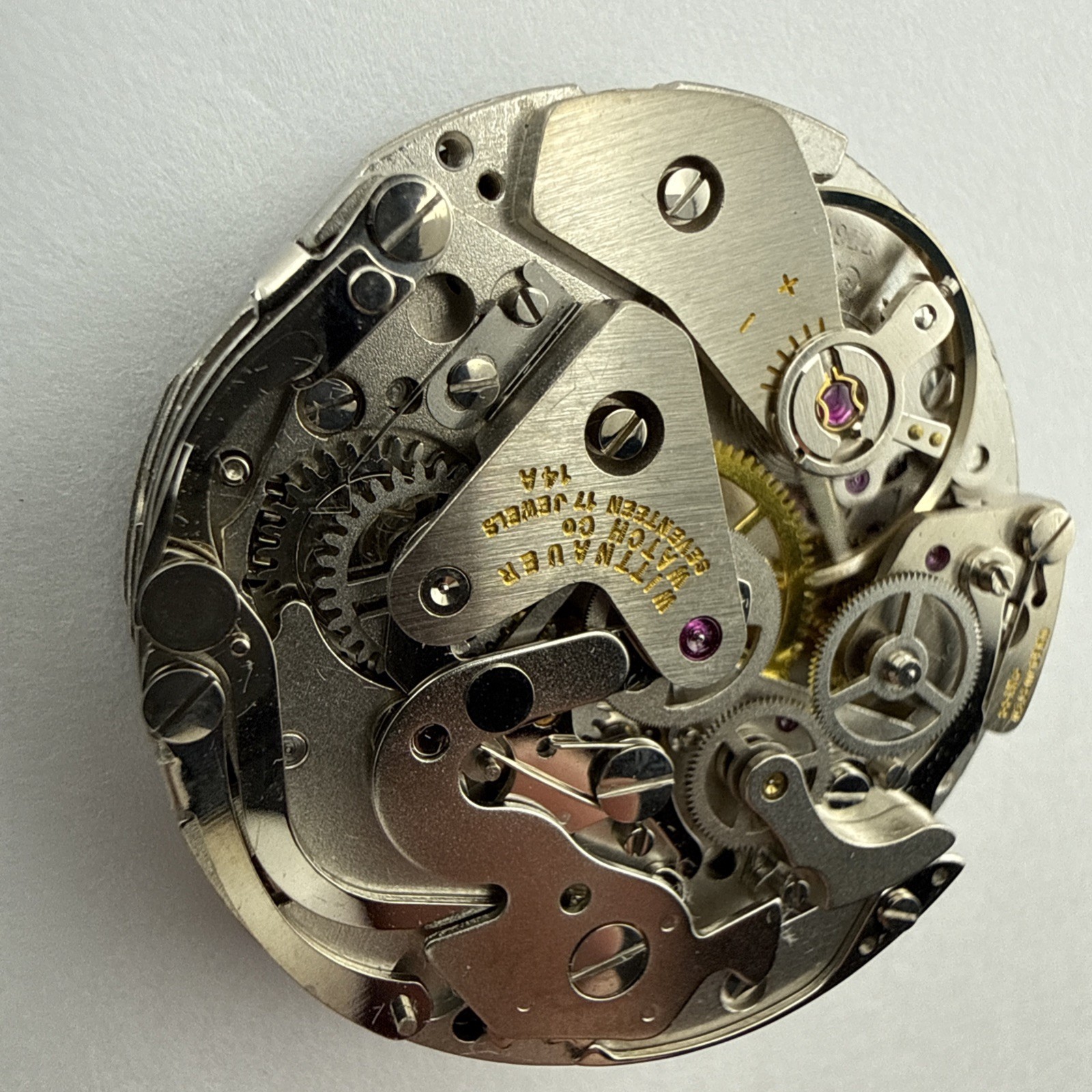 Wittnauer 14A chronograph Valjoux 7733 Watch Movement 17j W/ Dial & Hands NOS