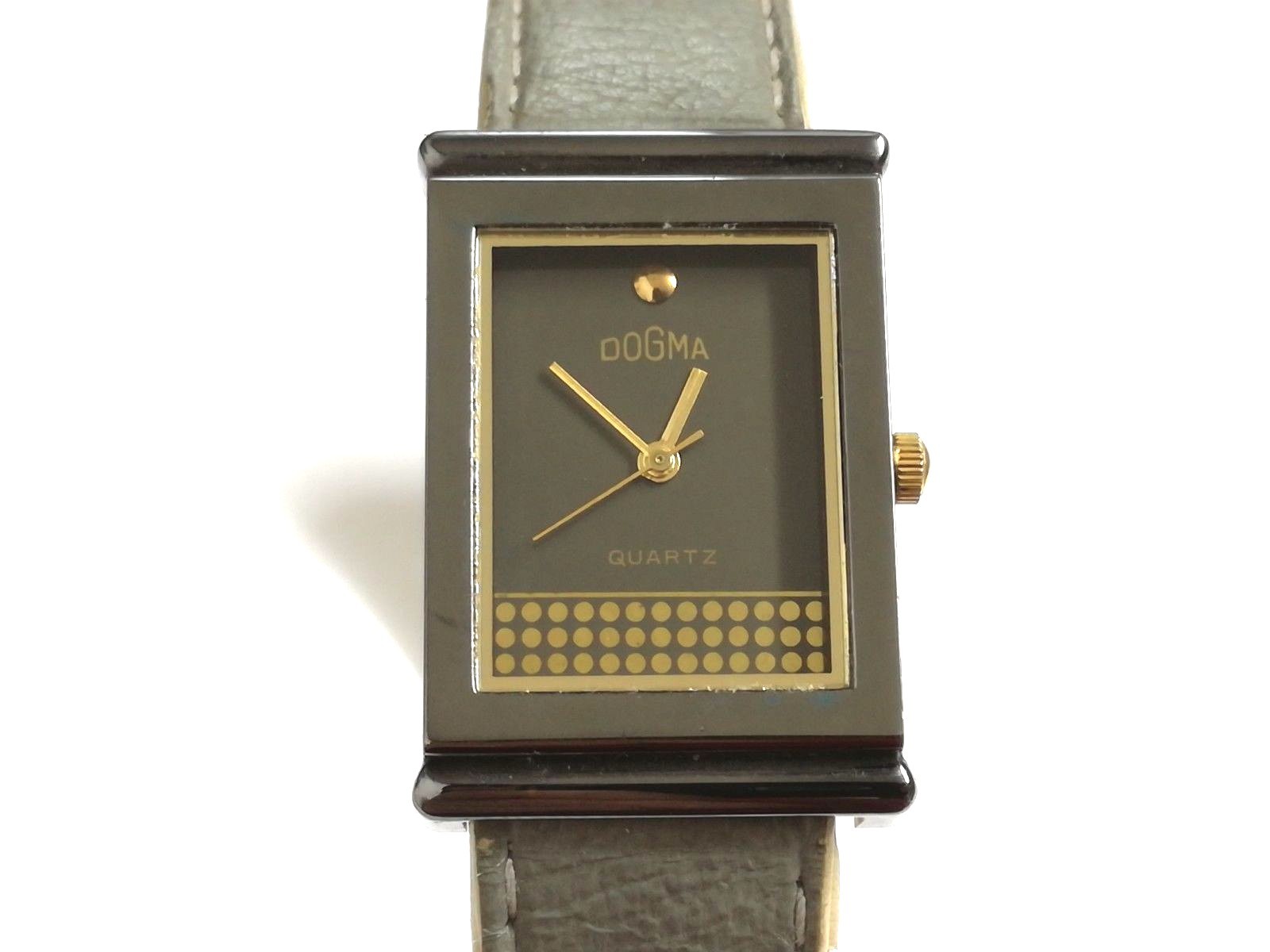 Dogma Quartz Watch New Black And Gold Two-Tone Leather Strap