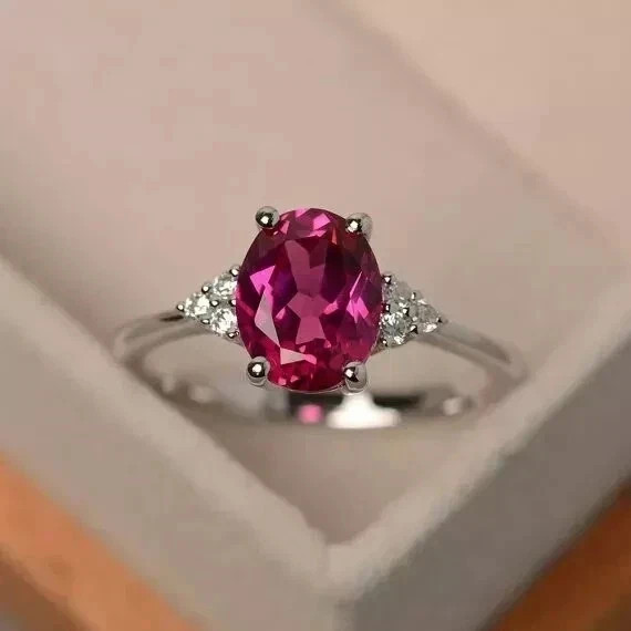 1.Ct Oval Ruby Simulated Diamond Solitaire Engagement Ring 14K White Gold finish