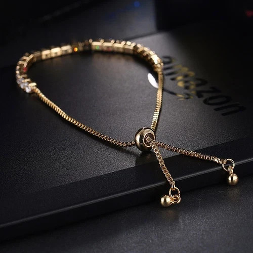 18K Gold Plated Bolo Tennis Bracelet Made Simulated Diamond Round Prong Stone