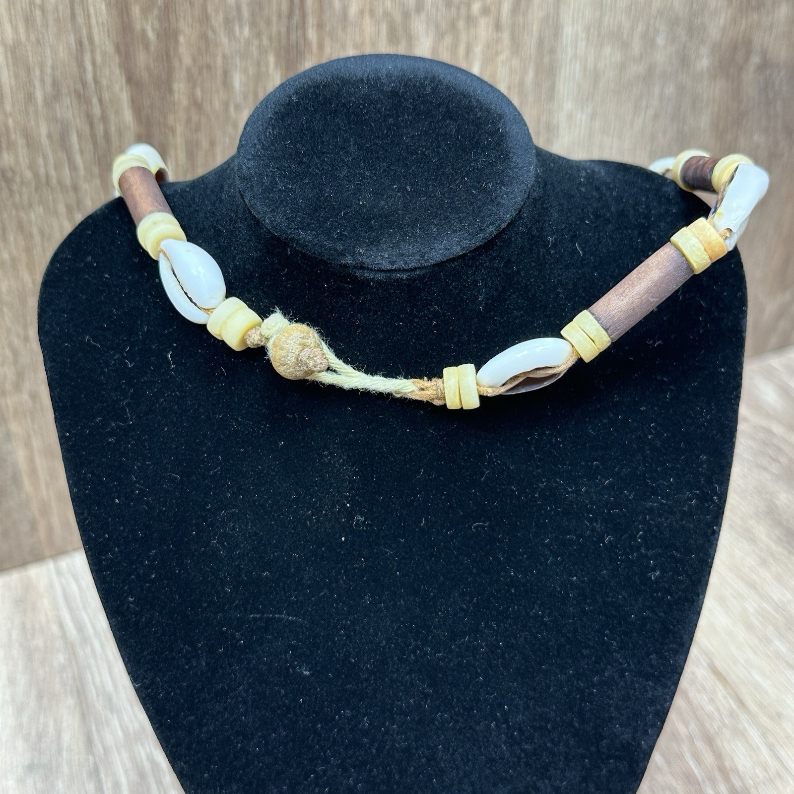 Vintage Cowrie Shell Necklace Boho Beach Jewelry With Brown Beads