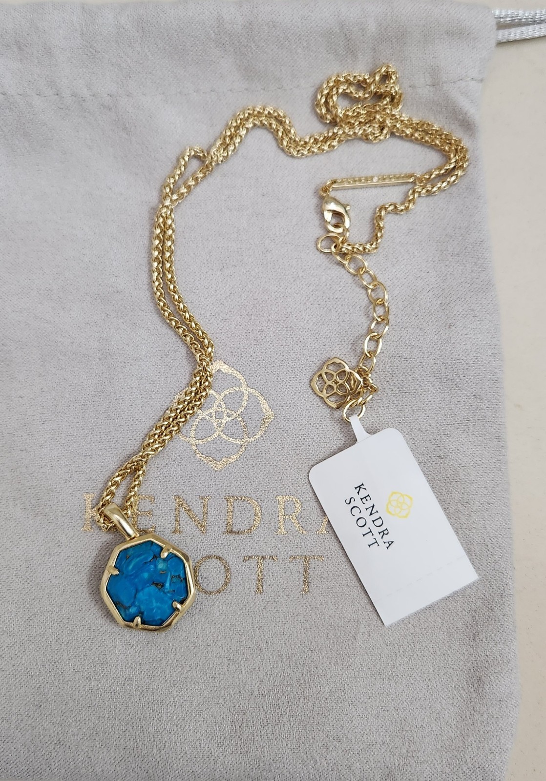 Kendra Scott Cynthia Short Pendant Necklace Gold/Turquoise NWT