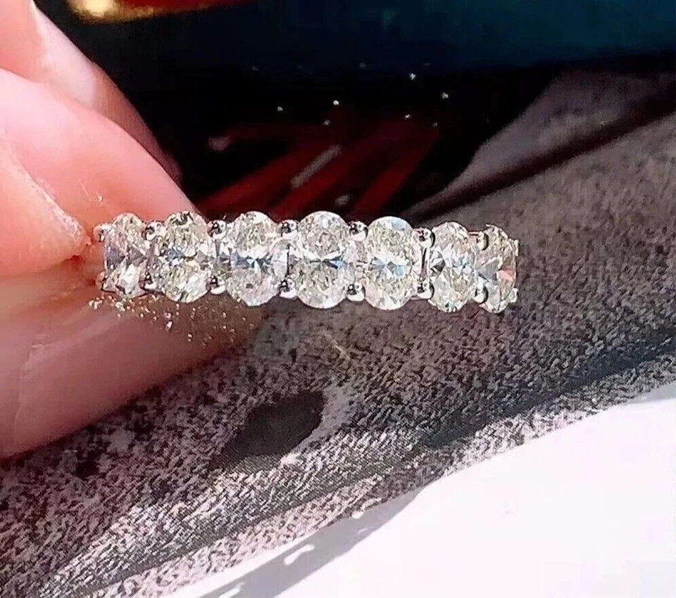 Diamond Eternity Band 4 Carat Lab Grown Oval Cut 14k White Gold VVS E F CVD