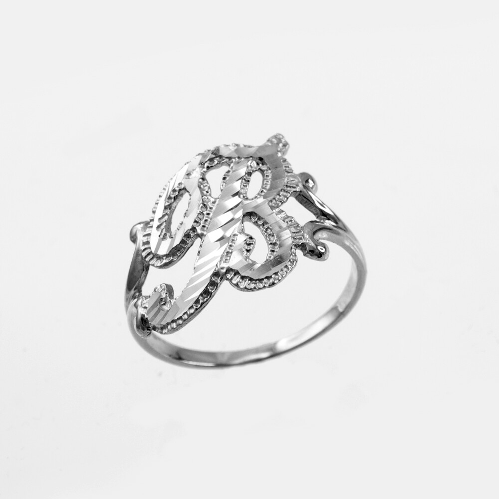 Elegant Sterling Silver Sparkle-Cut Cursive Letter Initial Script Ring for Women