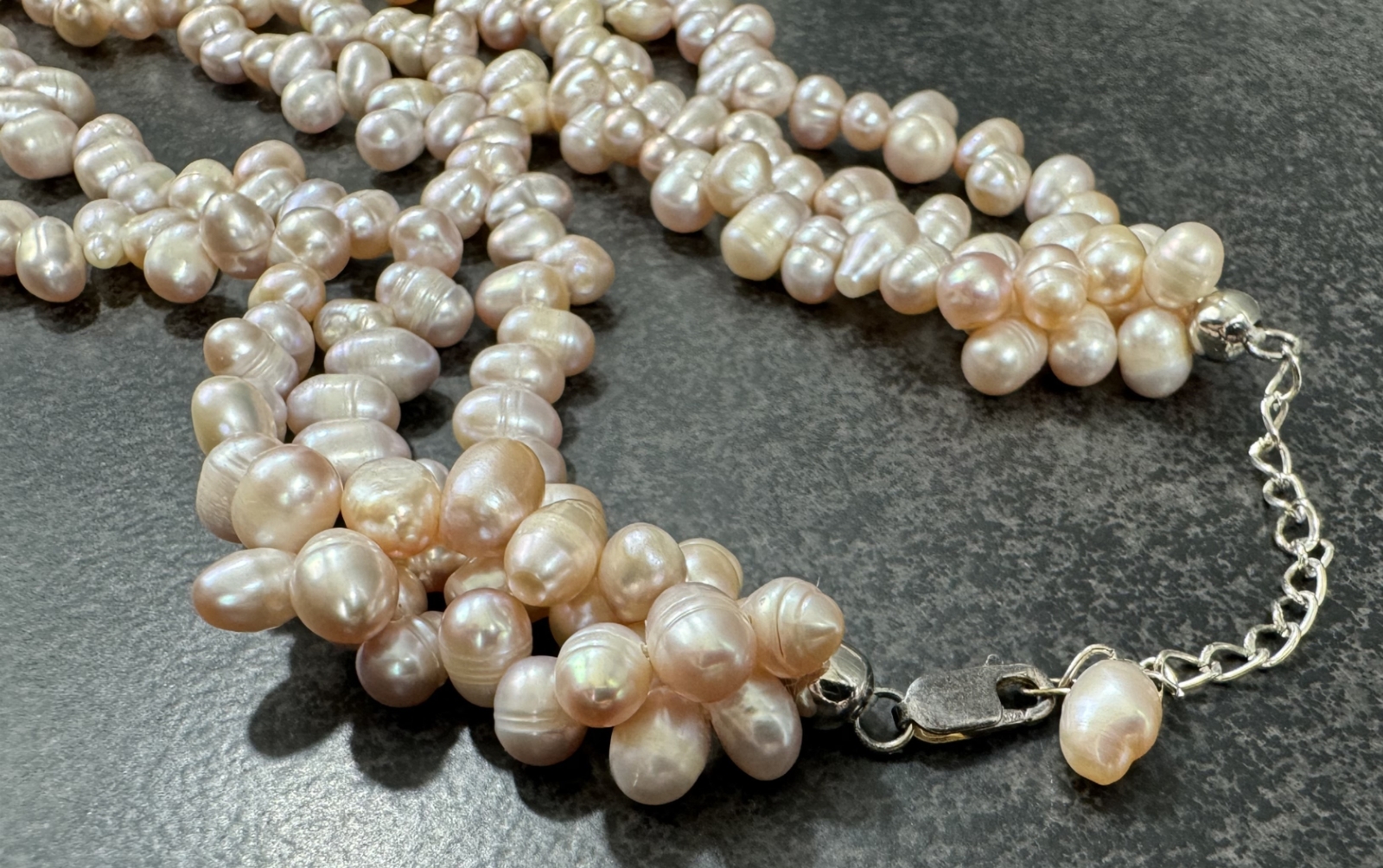 Blush Triple Strand Natural Cultured Pearl Necklace, Adjustable 18-19 1/2 Inches