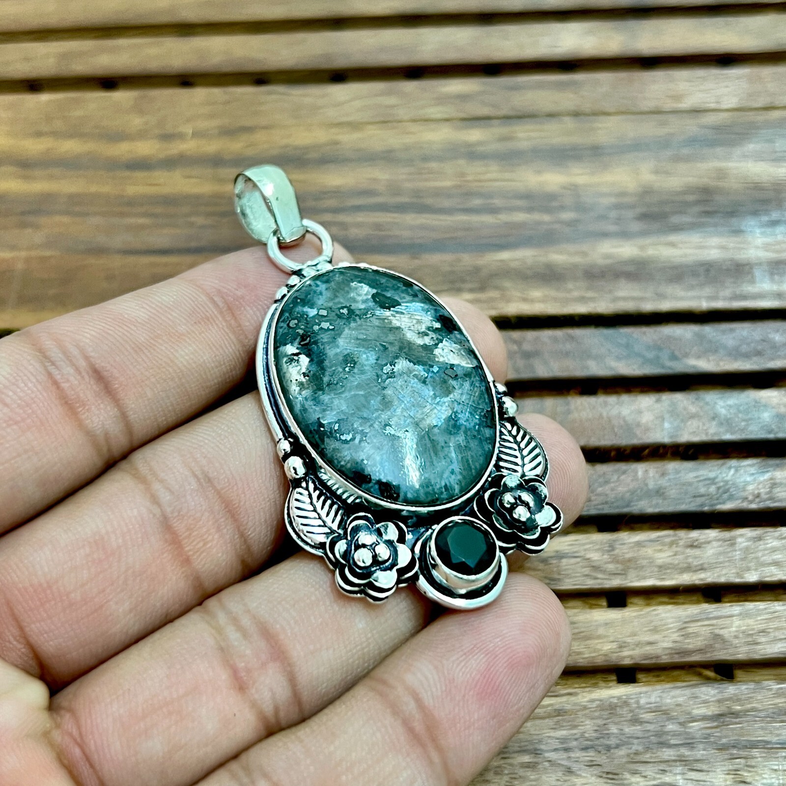 Larvikite Pendant Gemstone 925 Sterling Silver Handmade Jewelry Pendant 2.05″