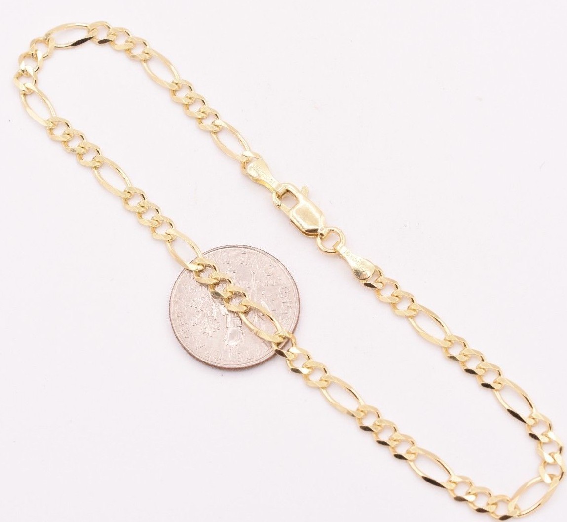 3.5mm Royal Figaro Solid Link Ankle Bracelet Anklet Real 10K Yellow Gold 8″-12″
