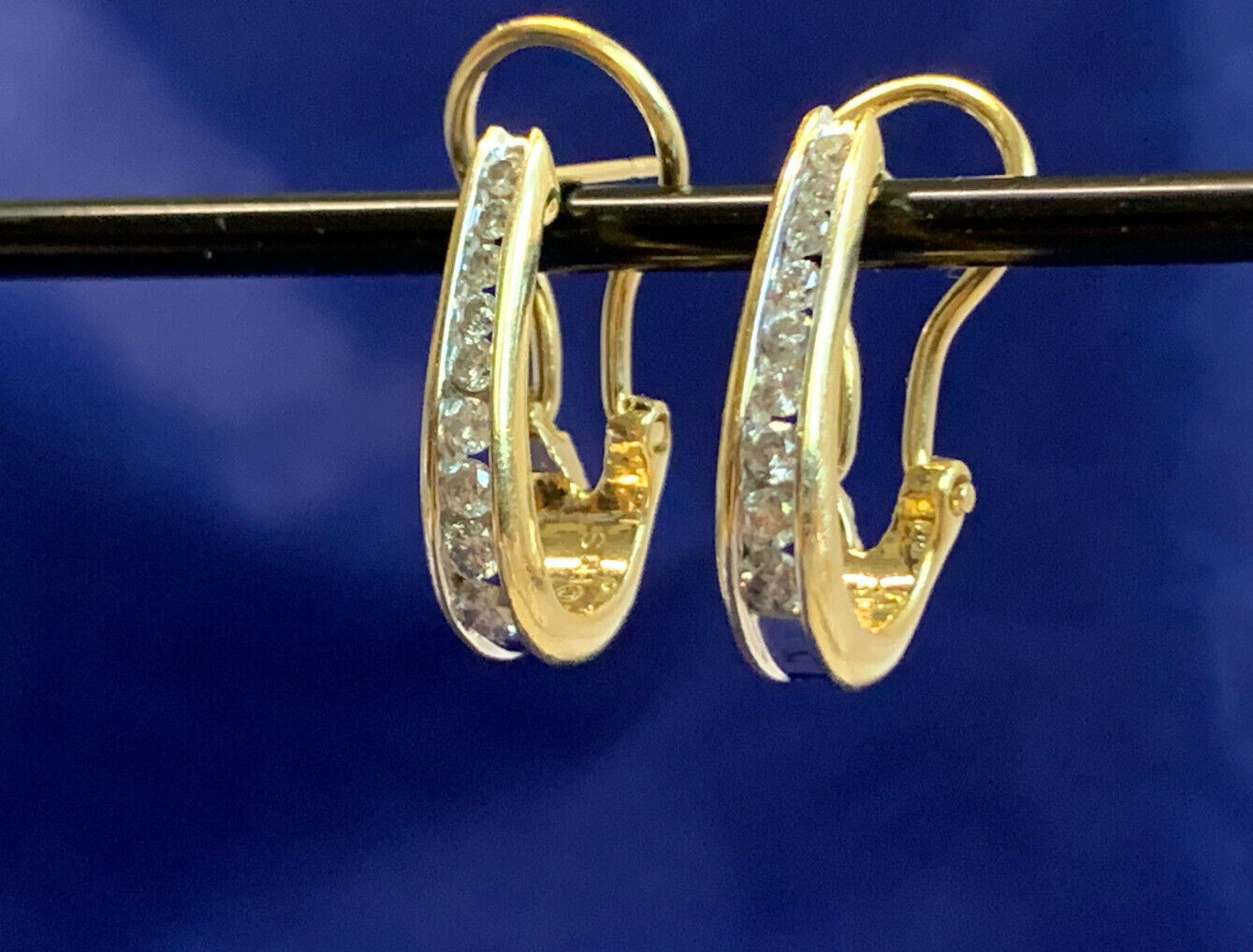14K Yellow Gold Diamond Earrings 4.82g Fine Jewelry Half Hoop Omega Backs *READ*