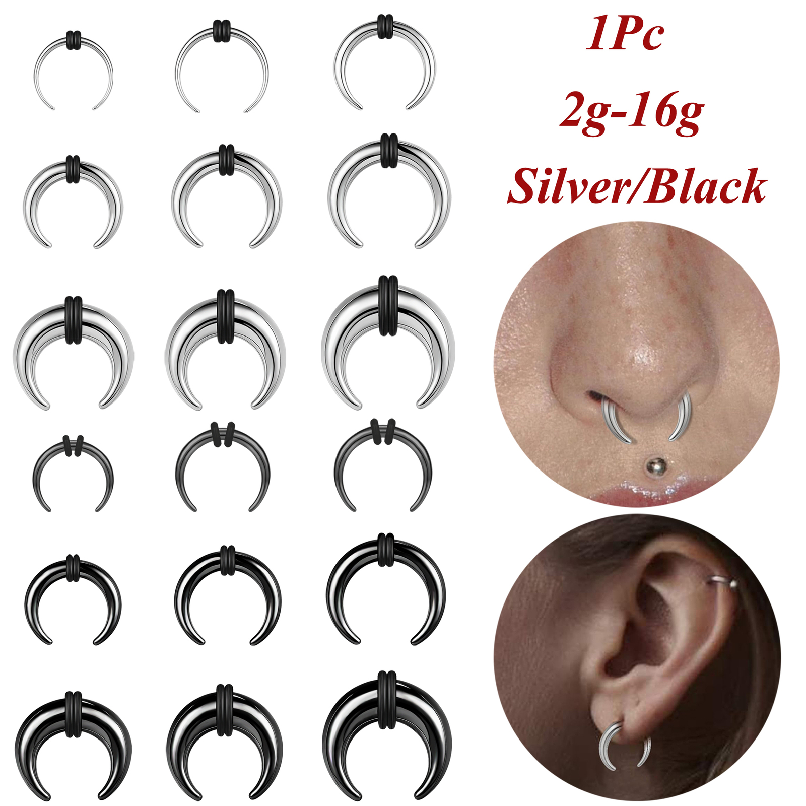2G-12G Buffalo Septum Pincher Tapers Stainless Steel Septum Rings Ear Piercing