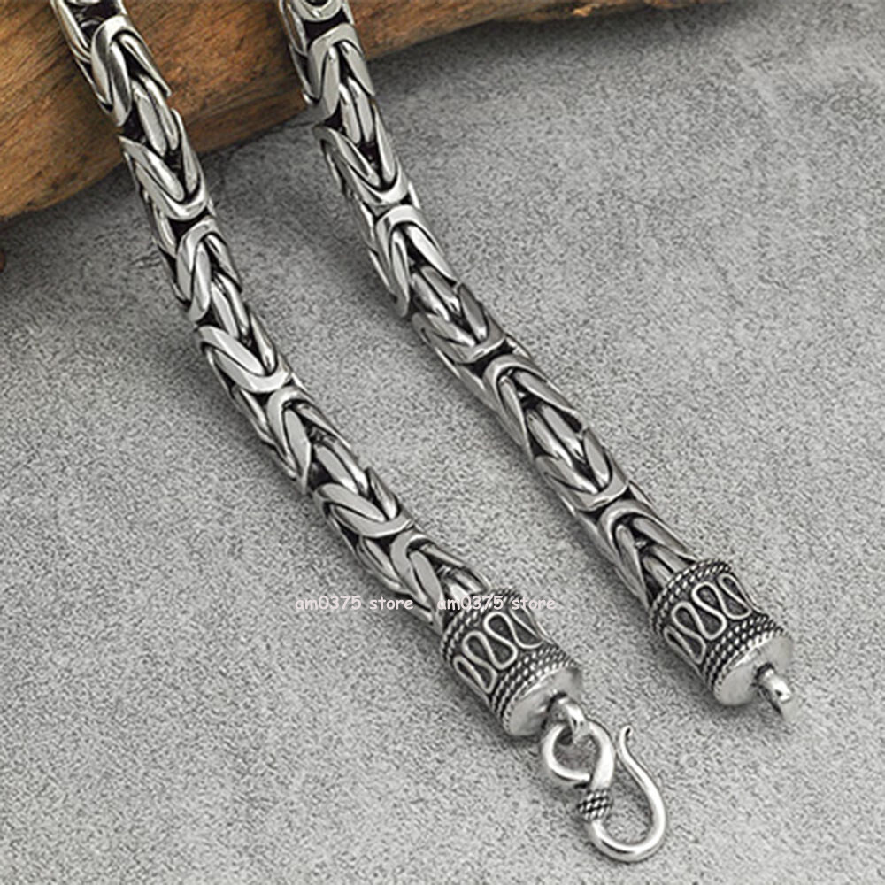 Real S925 Sterling Silver Necklace Women Man 4/5/6/7/8mm Round Byzantine Chain