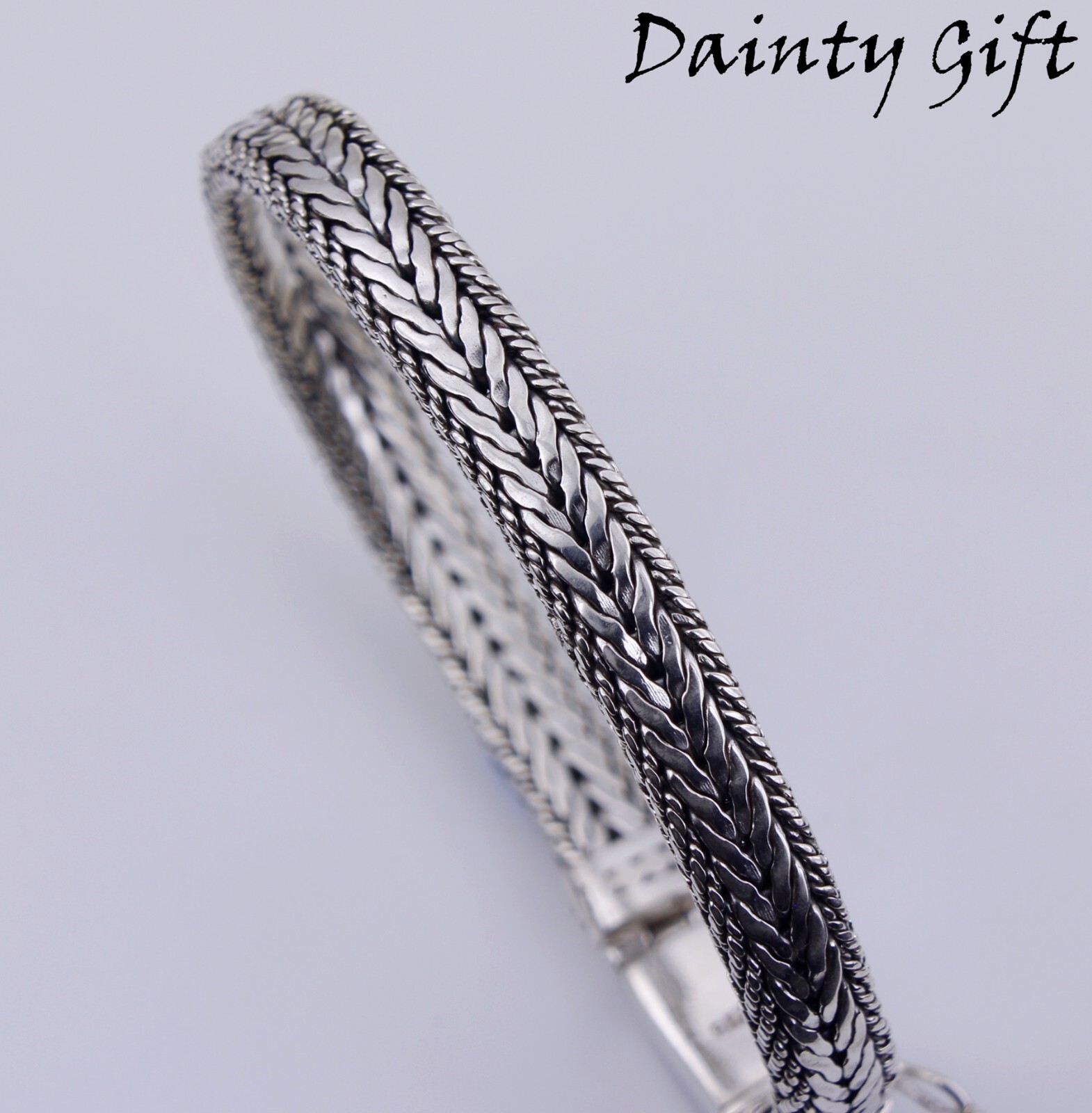 Women Men 925 Sterling Silver 7.6 mm Vintage Braided Chain Hand Bracelet 8.2″
