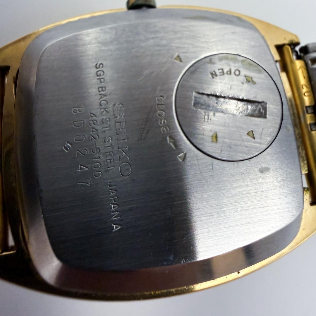 Vintage Seiko Grand Quartz 4842-5100 Gold Square Snowflake Dial Mens New Battery