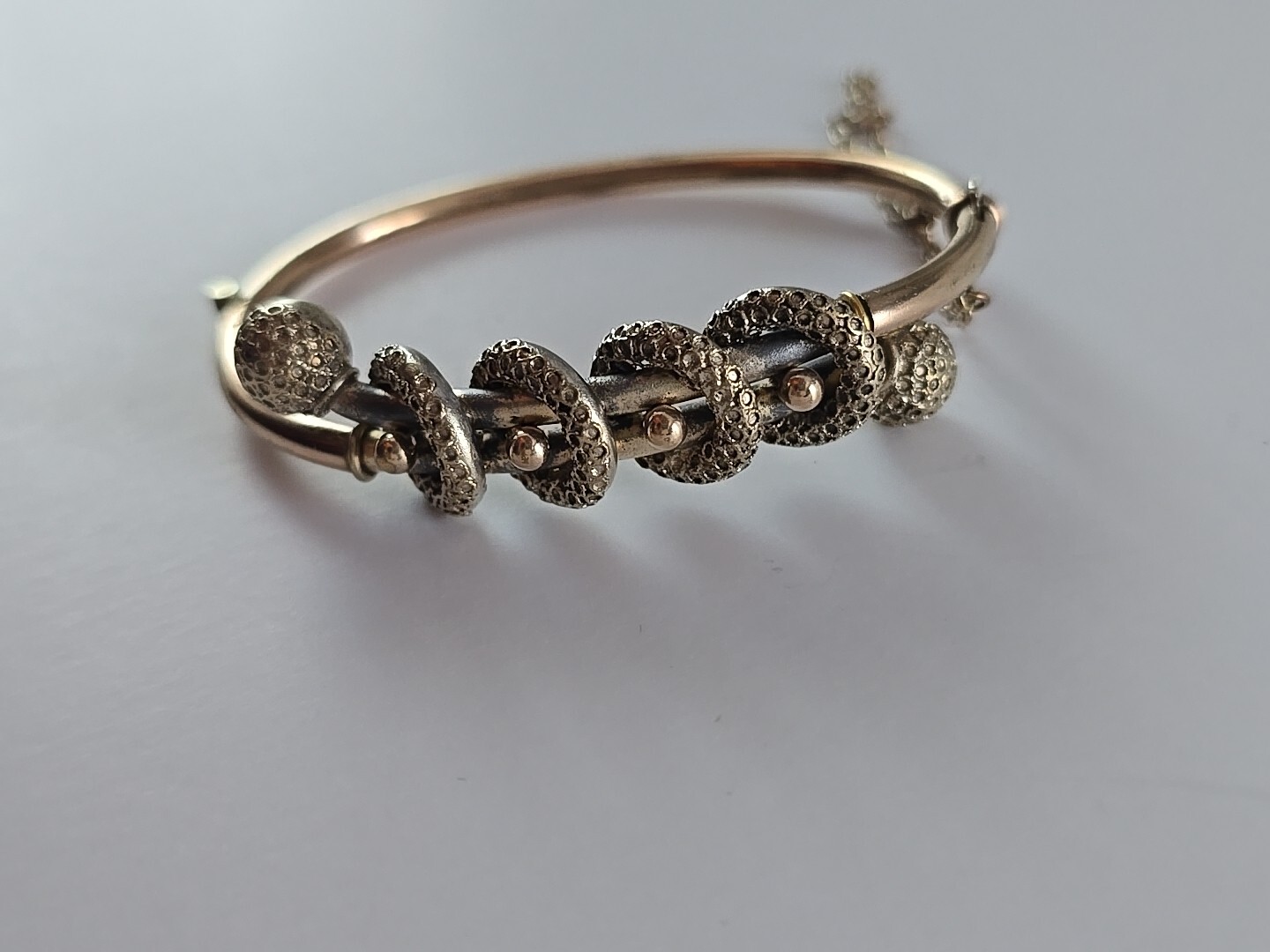 Victorian Etruscan Revival Gold Filled Hinged Bracelet Ball & Circles 5.5″
