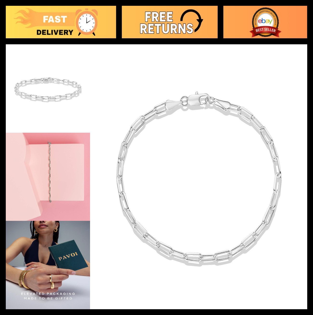 14K Gold Plated Adjustable Paperclip Curb Figaro Chain Bracelet for Women