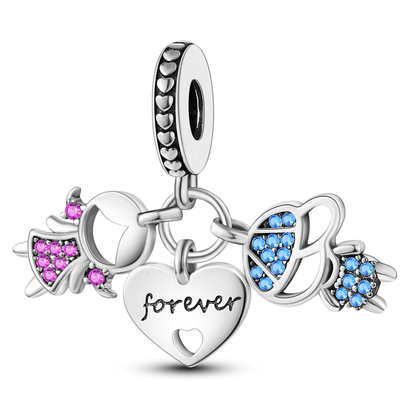 MULA European Silver Plated Charm AAA CZ Boy and Girl Forever For Women Bracelet