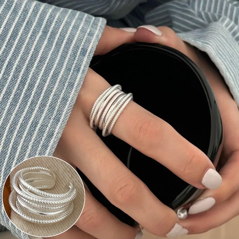 Adjustable Silver Open Ring Minimalist Statement Band Stackable Women Gift