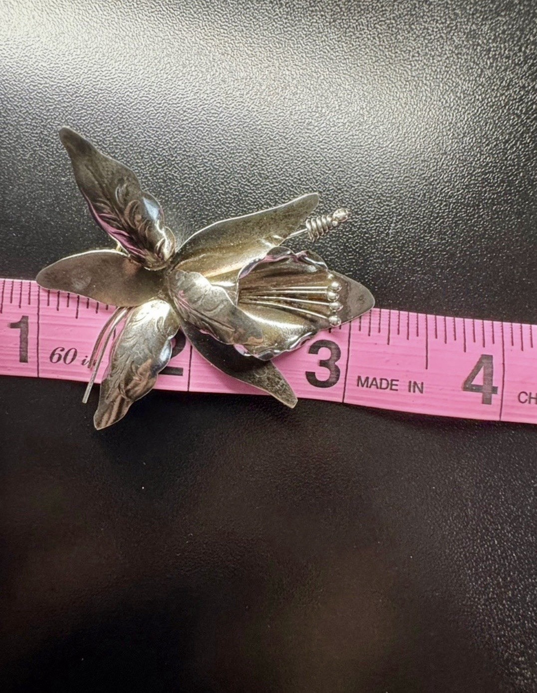 Taxco Mexico Signed Sterling Silver 925 Orchid Flower Brooch Pin 6.5g