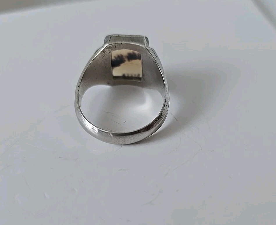 Men’s Ring 1950s Moss Agate Eagle In Flight Size 13 By Wheeler Mfg Sterling