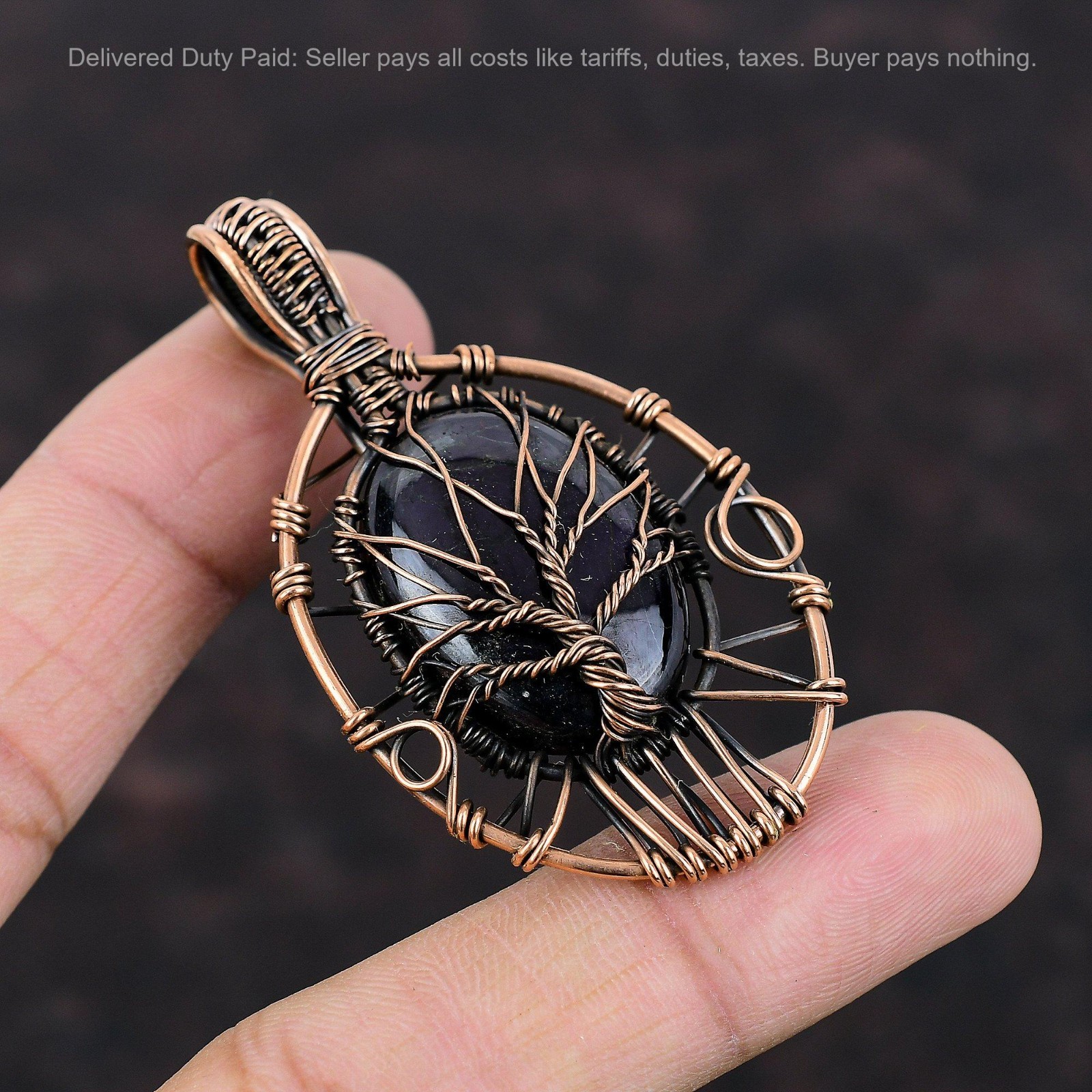 Copper Oval Sugilite Gemstone Ethnic Wire Wrapped Tree Of Life Pendant Jewelry