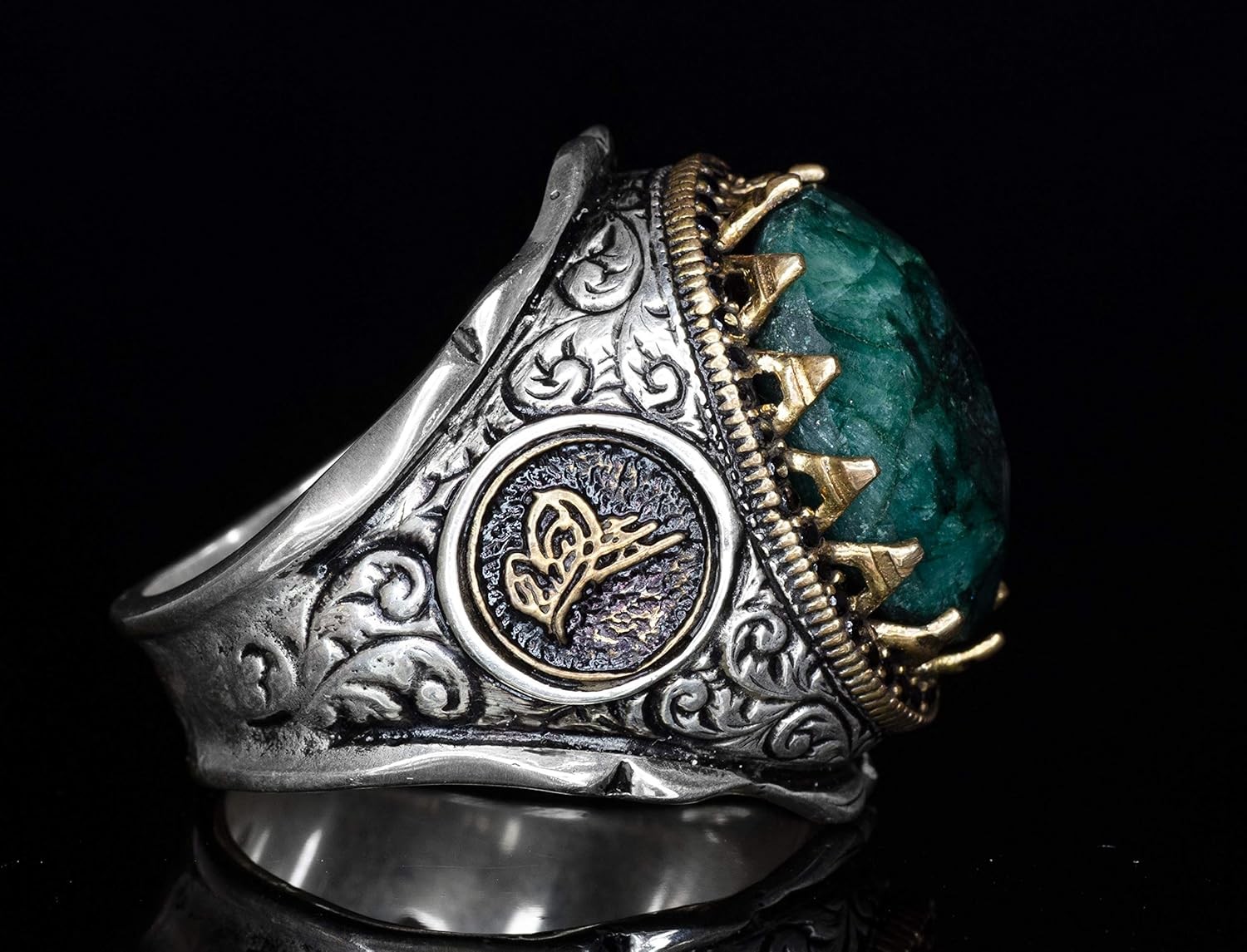 KAMBO 925 Sterling Silver Ottoman Emerald Men’s Ring Handmade Turkey KL16