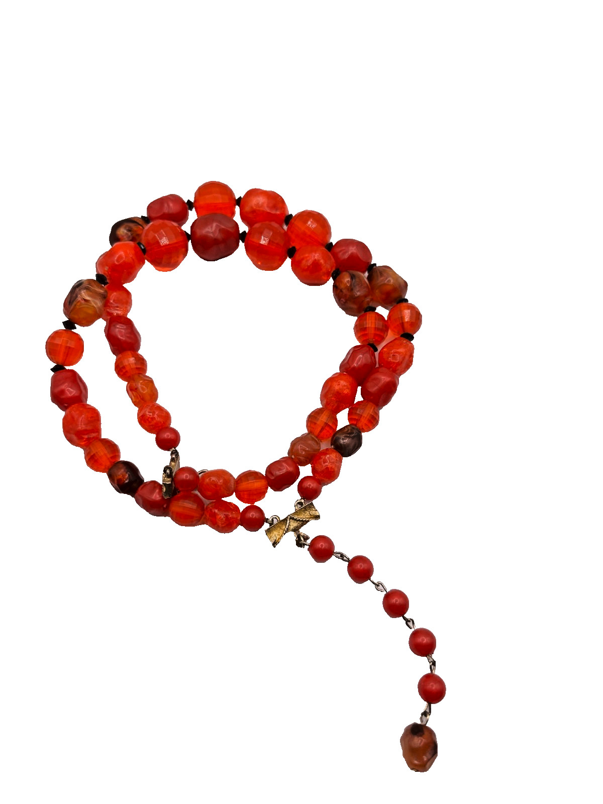 Gorgeous Signed Coro 2 Strand Beaded Choker Necklace Lucite Vintage Red Orange