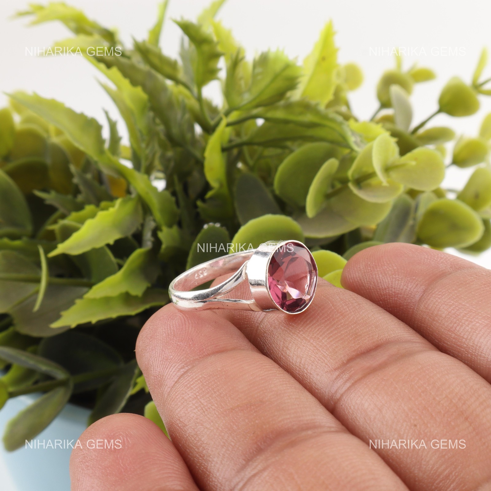 Sterling Silver Natural Rhodolite Promise New Solitaire Handcrafted Ring Jewelry
