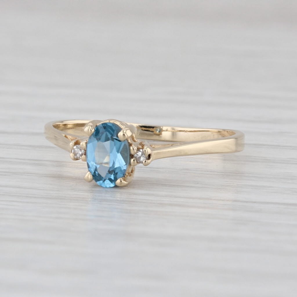 0.45ct Lab Created Blue Spinel Diamond Ring 10k Yellow Gold Size 6.75